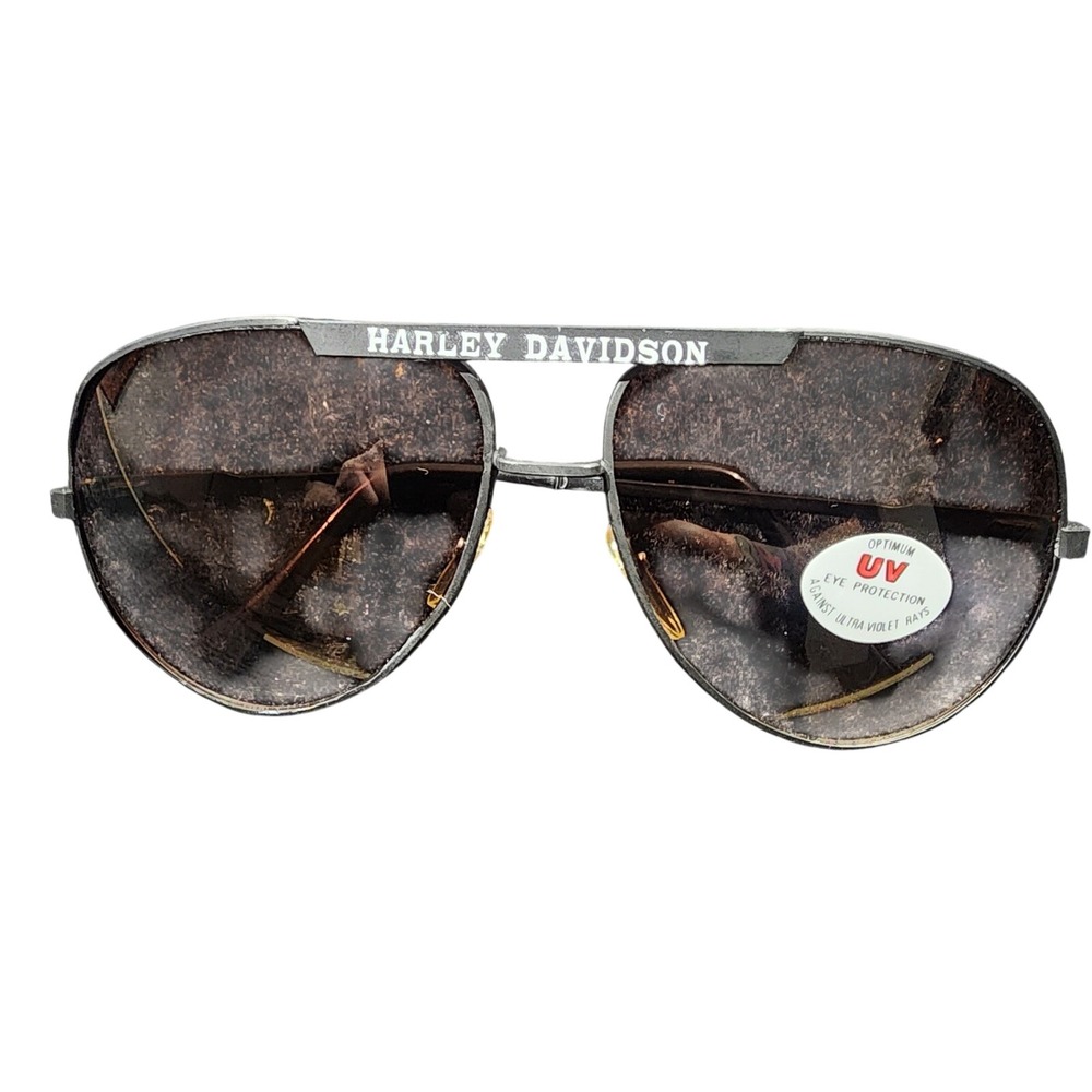Harley Davidson Aviator Sunglasses Black Metal M2 With Sticker Vintage 90s RARE